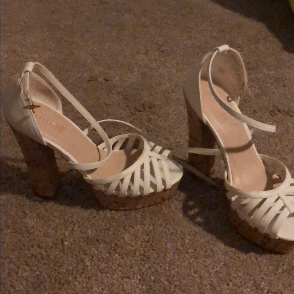 White shoe dazzle heels